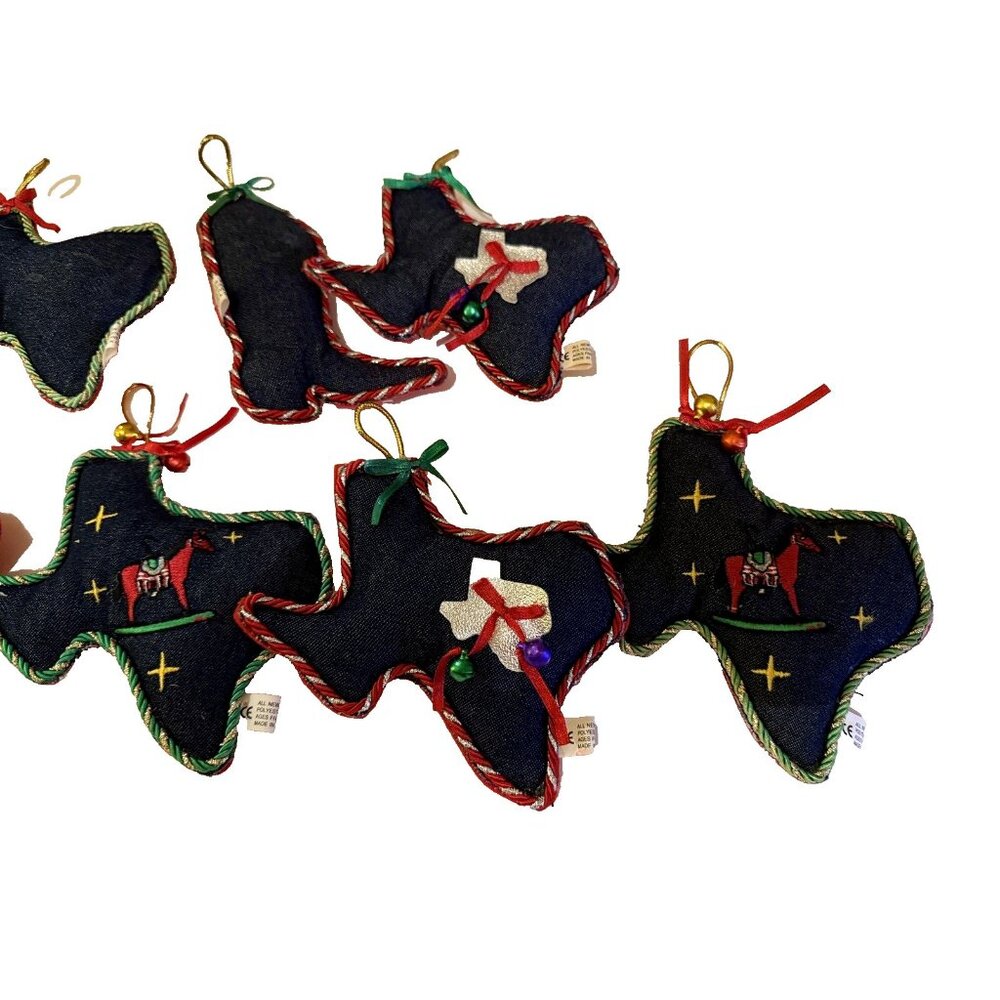 Blue Denim Texas Christmas Ornaments Set 6 Horse Western Cowboy Ranch Farmhouse - Picture 3 of 10